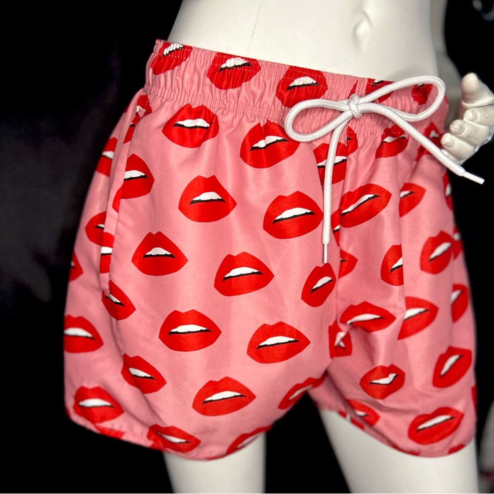 Topman Pink Shorts with Red Lips Pattern